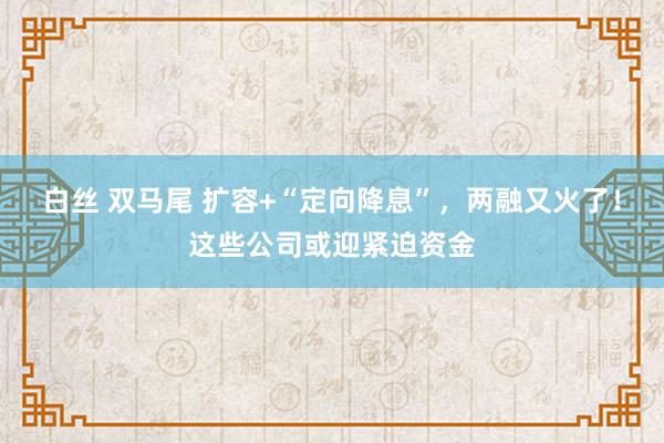 白丝 双马尾 扩容+“定向降息”，两融又火了！这些公司或迎紧迫资金